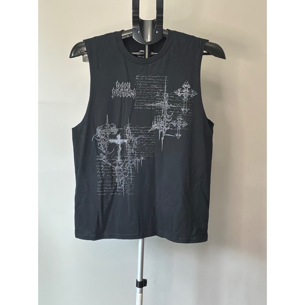 On The Low OTL Muscle Tank Mens L Black Gothic Cross Graphic Y2K  Grunge